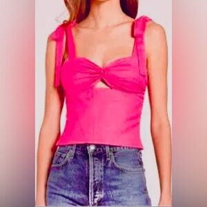 Amanda Uprichard Bliss Crop Top Revealing Midriff Cutout Linen - Hot Pink Size M